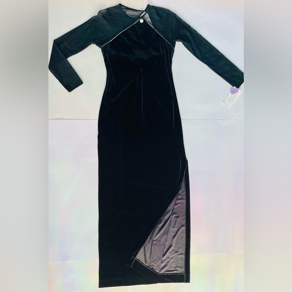 NWT Night Way velvet bodycon dress long sheer sleeves, vintage Deadstock size 8